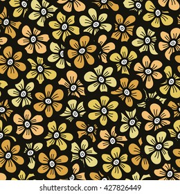 seamless yellow flower doodle pattern, hand drawn vector illustration