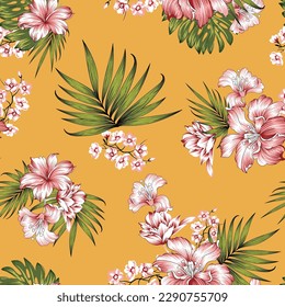 seamless yellow flower pattern on muster background