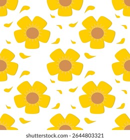 Seamless yellow flower pattern on white background.