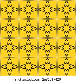 Padrão geométrico amarelo contínuo com formas abstratas pretas