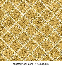 Seamless yellow gold glitter texture with silver diagonal lines. Shimmer background. Vector illustration