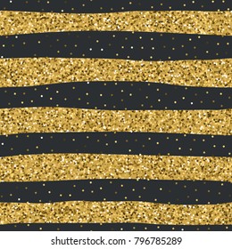 Seamless yellow golden glitter texture. Shimmer background. Gold and black striped background. Vector illustration.
