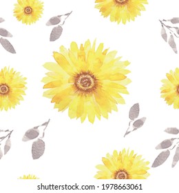 Seamless yellow gray sunflower  pattern 