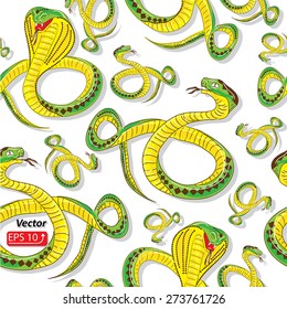 Seamless yellow green snake pattern , isolated on white background vector