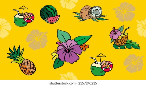Seamless yellow Hawaiian style art vector for fabric, background, decoration
