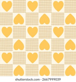 Seamless yellow heart checkered pattern