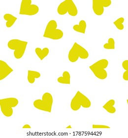 Seamless yellow hearts on white background pattern vector illustration design. Great for wallpaper, bullet journal, scrap booking.