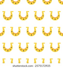 Seamless Yellow Horseshoe Pattern Design. Bright yellow horseshoe pattern on a white background, symbolizing luck and charm, perfect for decorative or design projects