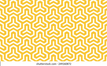 Seamless yellow isometric hexagonal symmetry medieval pattern vector