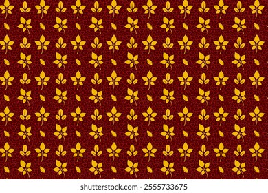 Seamless Yellow Leaf Pattern on Red Background,
Vintage Botanical Wallpaper with Yellow Leaves