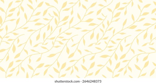 Seamless yellow leaf pattern on cream background. Elegant botanical vector for fabric, wallpaper, packaging, stationery, and spring or autumn themed designs.