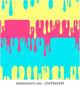 Seamless yellow, light blue and pink drip pain pattern, dripping liquid, beautiful background, seamless fabric pattern, vector illustration, work of hand drawn