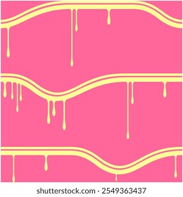 Seamless yellow line with drip pain pattern on pink background, dripping liquid, beautiful background, seamless fabric pattern, vector illustration, work of hand drawn