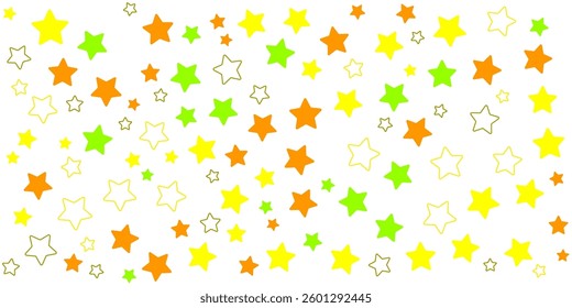 Seamless yellow, orange and green vector texture with beautiful stars. Modern geometric abstract illustration with stars. Pattern for fabric design, wallpaper.