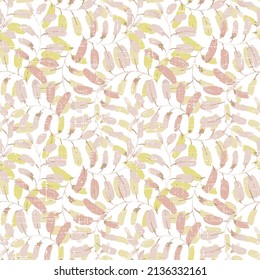 Seamless yellow with orange leaf background in nature style green. Vintage Pattern. Geometric ornament. Elements of leaves. Vector illustration. Use for wallpaper, print packaging paper, textiles.