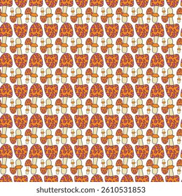 Seamless Yellow and Orange Mushroom Pattern on White Background