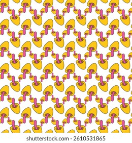 Seamless Yellow and Orange Mushroom Pattern on White Background