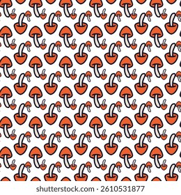 Seamless Yellow and Orange Mushroom Pattern on White Background