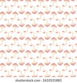 Seamless Yellow and Orange Mushroom Pattern on White Background