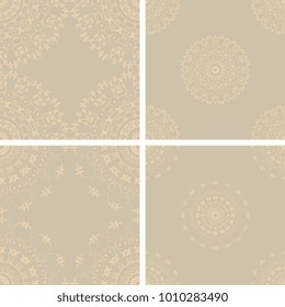 Seamless yellow ornament on a brown background. Floral ornament on background. Wallpaper pattern. Set