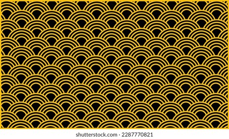 seamless yellow pattern. The background is a combination of black and yellow with a curved or semicircular pattern. full screen circle array background. solid color backdrop for decoration