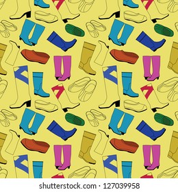 seamless yellow pattern with colored shoes