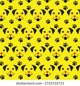 Seamless yellow pattern with cute dog faces illustration design