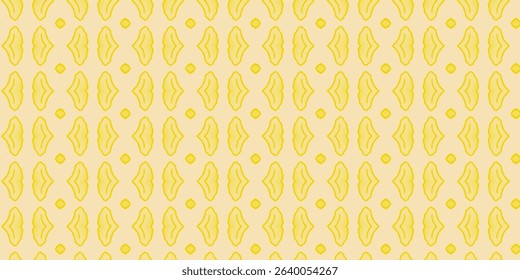 A seamless yellow pattern with glowing symmetrical shapes against a warm beige background.