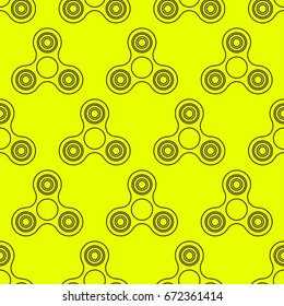 Seamless yellow pattern with hand spinner. Vector illustration