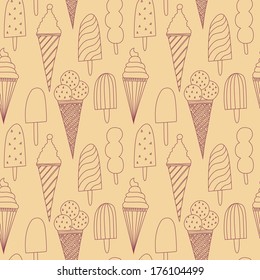 Seamless yellow pattern with ice cream 