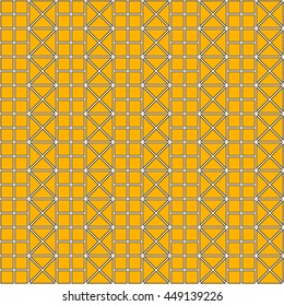 Seamless yellow pattern with symmetric geometric ornament. Abstract repeated squares and triangles background. Creative wallpaper. Vector illustration