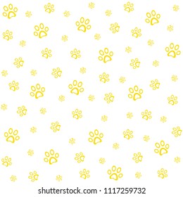 Seamless yellow paws pattern, background vector illustration