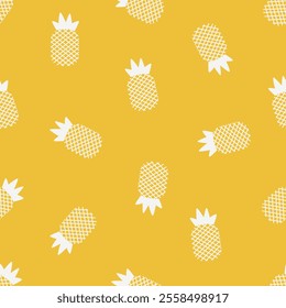 Seamless yellow pineapple patterns design. Vector fruit kids repeat pattern backgrounds for paper, fabric, gift wrap, wall art, interior decoration, card, paper gift, phone case.