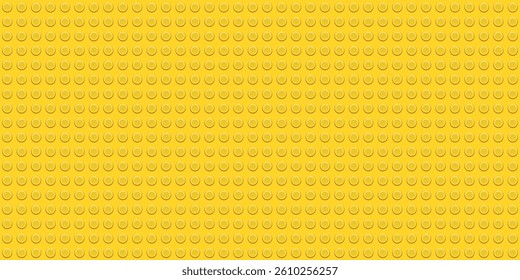 Seamless yellow plastic circular button pattern background with glossy surface and symmetrical dot layout for cheerful toy texture and bright design concepts