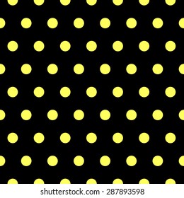 Seamless yellow polka dots on black background