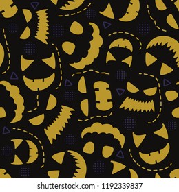 seamless yellow pumpkin face in halloween night pattern background