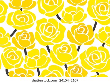 Seamless Yellow Rose Pattern Vector Illustration Isolated On A White Background. Horizontally And Vertically Repeatable. 