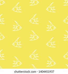 Seamless yellow simple pattern with simple fishes background