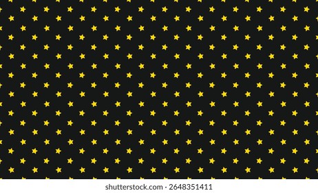 Seamless yellow star pattern on black background. Cute celestial night sky design for kids wallpaper, wrapping paper, pajamas, nursery prints, and festive party decorations.
