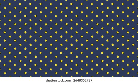Seamless yellow star pattern on dark blue background. Cute night sky vector design ideal for kids room, fabric, wrapping paper, nursery art, and dreamy celestial themes.