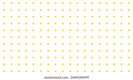 Seamless yellow star pattern on white background. Ideal for kids design, wrapping paper, celebration decor, cute wallpaper, party invitation, and festive graphic projects.