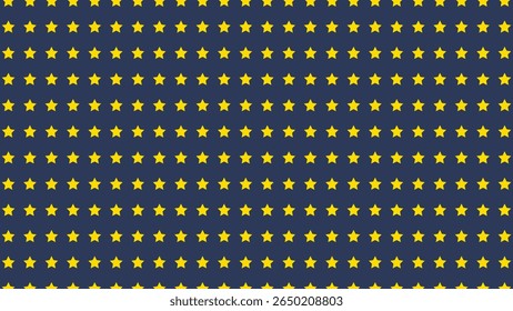 Padrão de estrela amarela uniforme em fundo azul escuro. Papel de parede vetor bonito para crianças, tema do espaço, berçário, papel de embrulho, tecido ou desenho animado. Textura da estrela repetida editável.