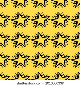 Seamless yellow stars pattern. Doodle vector  illustration with yellow stars icons. Vintage yellow stars pattern, sweet elements background for your project.