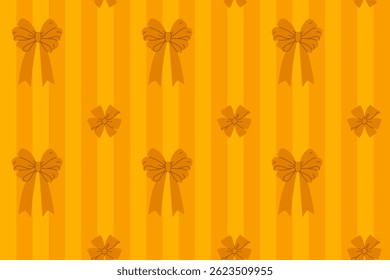 Seamless yellow striped background with orange decorative bow pattern
