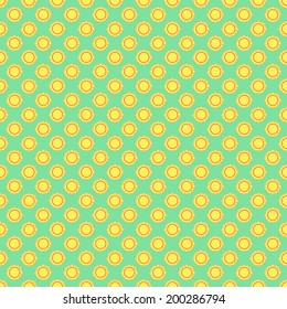 Seamless the yellow sun pattern for green background. Vector