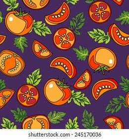 Seamless  yellow tomato pattern on violet background