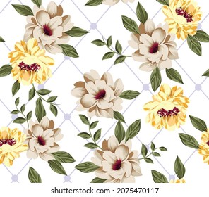 seamless yellow vector flower Pattern on white background