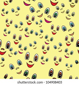Seamless yellow wallpaper pattern with colorful smiles