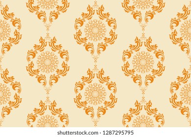 Seamless yellow wallpaper pattern in vintage style. Seamless ornament on background. Floral ornament on background.  Seamless pattern for your design. Textile pattern. Wallpaper pattern