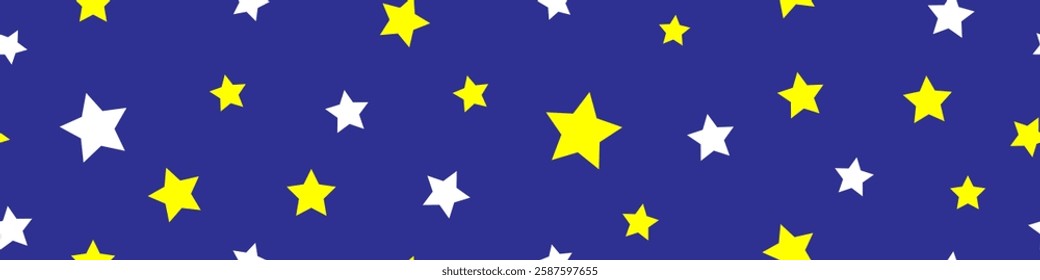 Seamless yellow white star on blue background